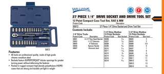   27 pc 1/4 Drive Socket & Drive Tool SetSAEMetric Williams Hi Chrome