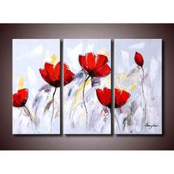 Red Flower 281 3 piece Gallery wrapped Canvas Art Set   