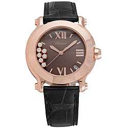 Chopard Womens Happy 18k Rose Gold Diamond Dial Sport Watch 