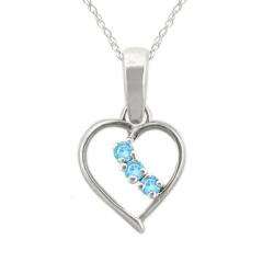 10k Gold March Birthstone Blue Topaz 3 stone Heart Necklace 