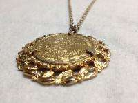   Coin Pendant w/ 24 Gold Color Chain Necklace   Costume Jewelry  