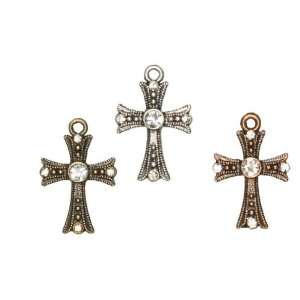  3pc Silver/gold/copper Rhinestone Cross Charms: Arts 