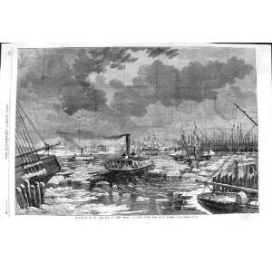  1862 BREAKING UP ICE NEW YORK AMERICA EAST RIVER