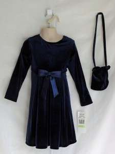 Rare Too Girls Deep Blue Lightweight Velour Holiday Dress + Matching 
