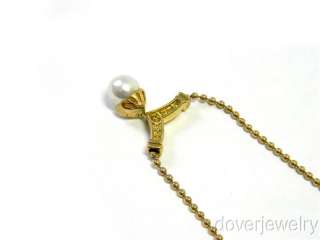 Estate Diamond 18K Gold Pearl Pendant Necklace NR  
