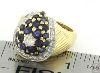   TONE GOLD 3.0CTW VS1/F DIAMOND/BLUE SAPPHIRE CLUSTER COCKTAIL RING
