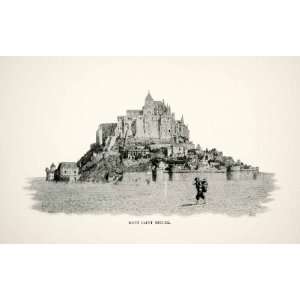  1892 Print Art Mont Saint Michel Cityscape Normandy France 