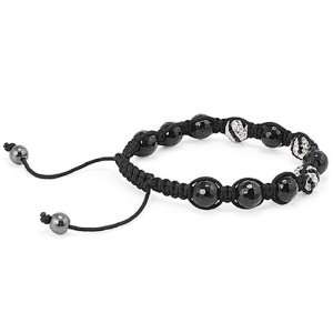   Onyx & Black String Triple Black Crystal Bead Shamballa Bracelet 8mm