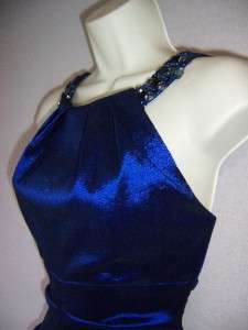 XSCAPE Navy Blue Strapless Stretch Taffeta Jeweled Formal Gown Dress 6 