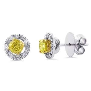   White Gold 1.0 Carat Treated Yellow Diamond Cluster Earring: Jewelry