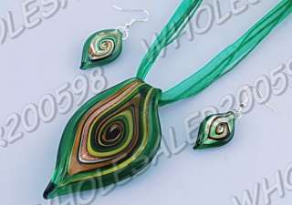 6sets Leaf Lampwork Glass Pendant Necklaces+Earrings  