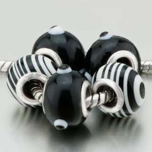  5 White Black Circle Pattern Pandora Beads Bracelets 