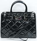 NEW MICHAEL KORS BLACK PATENT LEATHER QUILTED LARGE E/W HAMILTON TOTE 