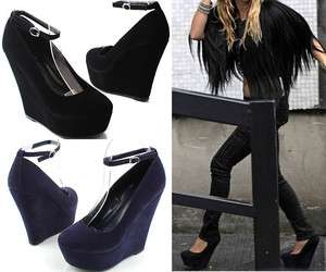   Classic Fashion Ankle Buckle Strap Platform Wedge High Heel Pump Shoes