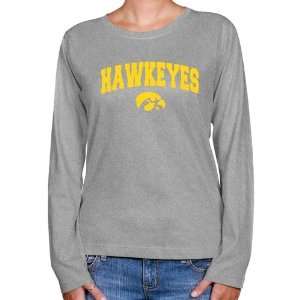 Iowa Hawkeyes Ladies Ash Logo Arch Long Sleeve Classic Fit T shirt