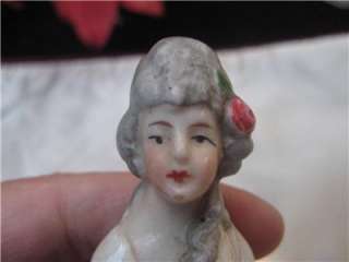 VINTAGE ANTIQUE HALF DOLL PIN CUSHION DOLL PORCELAIN MARKED GERMANY 