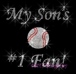 MY SONS 1 FAN BASEBALL RHINESTONE IRON ON TRANSFER MOM  