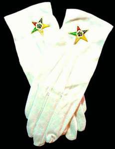 OES EASTERN STAR GLOVES   EMBROIDERED COTTON   MEDIUM  