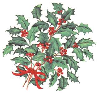 Ceramic Decals Green Holly Leaf Bunch Red Berries Bow  
