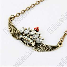 Vintage Beautiful Diamante studded Crown Angel Wings Necklace 6150 
