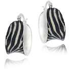  Sterling Silver Enamel Zebra Print Hoop Earrings