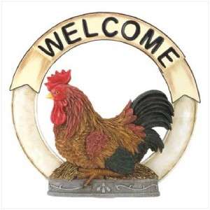 French Country Farm Rooster Welcome Wall Plaque Sign  