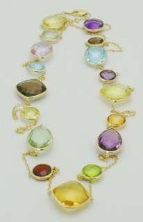 14K Yellow Gold Fancy Cut Gemstones Necklace 36 New  