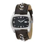 Relic Mens Calendar Date Watch with ST Case, Black Dial and Brown 