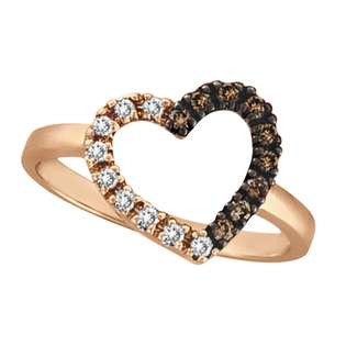 Allurez White and Champagne Diamond Heart Shaped Ring 14k Rose Gold (0 