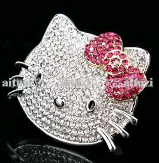 large Hello Kitty Crystal Adjustable Pink Bow Ring High Quality Xmas 