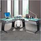   Mobili L Shape Frosted Glass Metal Base Computer Desk in Graphite