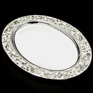 JAPANESE BIRD OVAL TRAY SILVER PLATED 