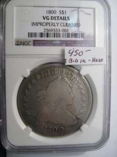 1800 Draped Bust Silver Dollar. NGC VG details.  