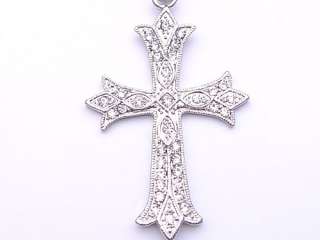 VINTAGE REPRODUCT LARGE CRYSTAL CROSS NECKLACE PENDANT  
