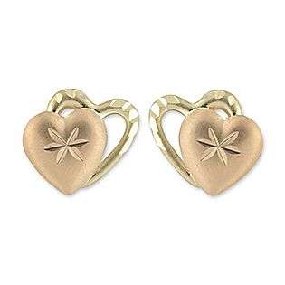 14k Yellow & Rose Gold Diamond Cut Overlap Heart Earrings