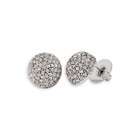 VistaBella Round White CZ Silver Tone Domed Metal Stud Earrings