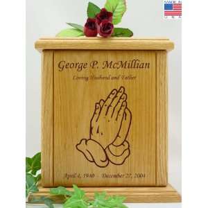  Praying Hands Engraved Wood Cremation Urn: Home & Kitchen