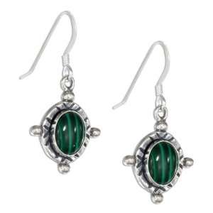   Silver Framed Oval Malachite Earrings on French Wires. Jewelry