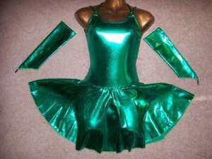 NEW Metallic Green Figure Skating Dress w/ arm mitts AS  