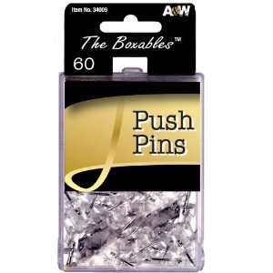   Boxable Push Pins, 60 Count Box, Clear (34009): Office Products