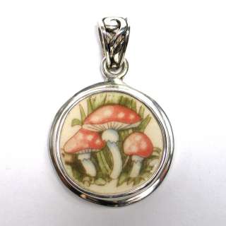   China Jewelry   Wedgwood Mushrooms   Sterling Silver Pendant  