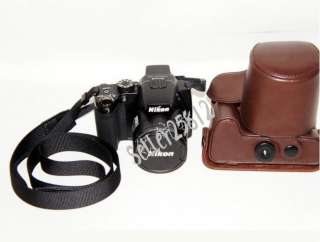 Leather camera case bag for Nikon COOLPIX P100 Brown  