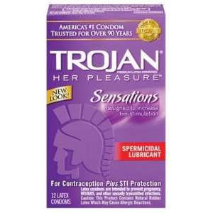  Trojan Her Pleasure Sensations Spermicidal Condoms, 12 