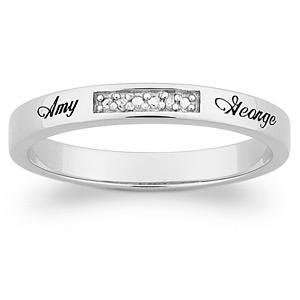   Plated Sterling Silver Diamond & Top Engraved Name Slim Eternity Band