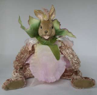 silk flower petal stuffed plush easter bunny jointed arms and legs 