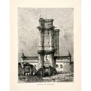 : 1877 Wood Engraving Architecture Chateau Vincennes Tower Art France 
