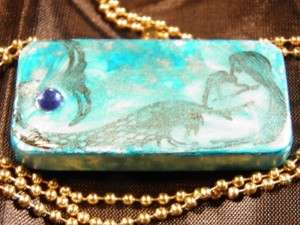 Artisan Altered Art Hand Painted Mermaid Pendant Necklace #7  