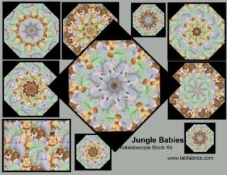 Kaleidoscope Block Quilt Kit JUNGLE BABIES 6 Blocks PLUS 8 Fabric 