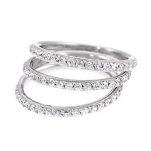    Sterling Silver CZ Accented Three Eternity Band Rings Jewelry