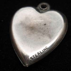Puffy Heart Charm Vintage Sterling Silver Enamel Horse Racing  